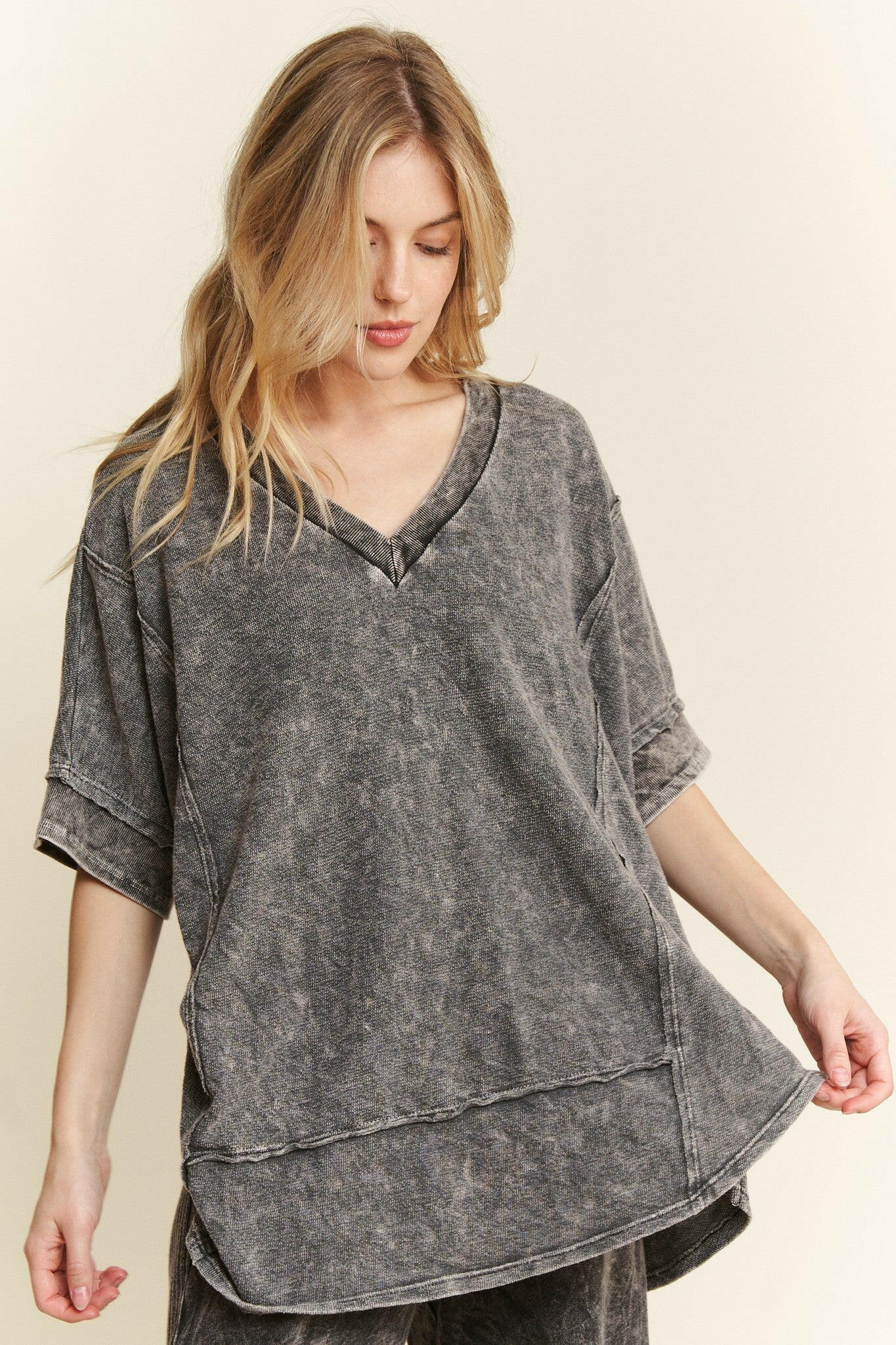 J.HER Mineral Wash V-neck Soft Terry Towel Top-Tops-Krush Kandy, Women's Online Fashion Boutique Located in Phoenix, Arizona (Scottsdale Area)