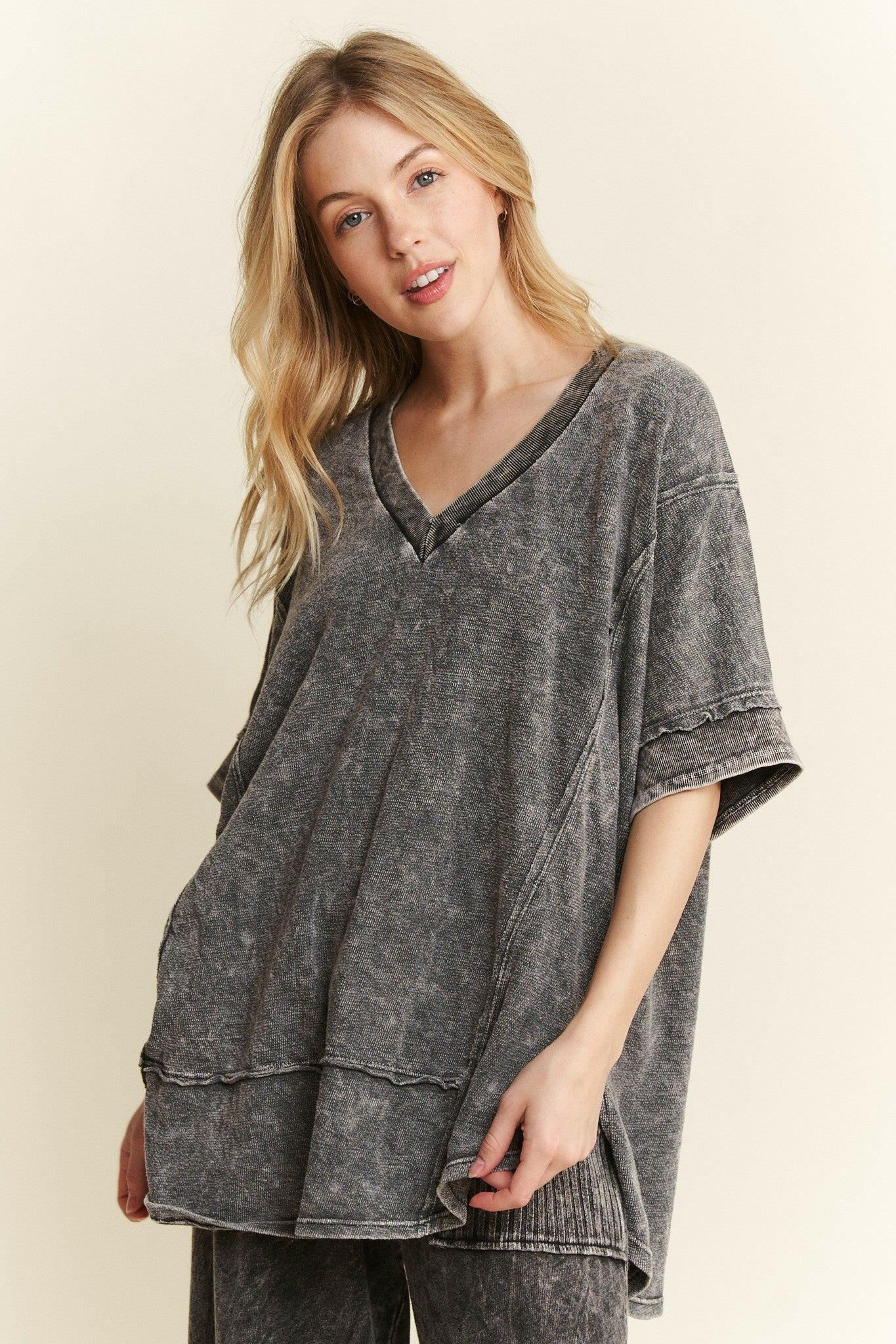 J.HER Mineral Wash V-neck Soft Terry Towel Top-Tops-Krush Kandy, Women's Online Fashion Boutique Located in Phoenix, Arizona (Scottsdale Area)