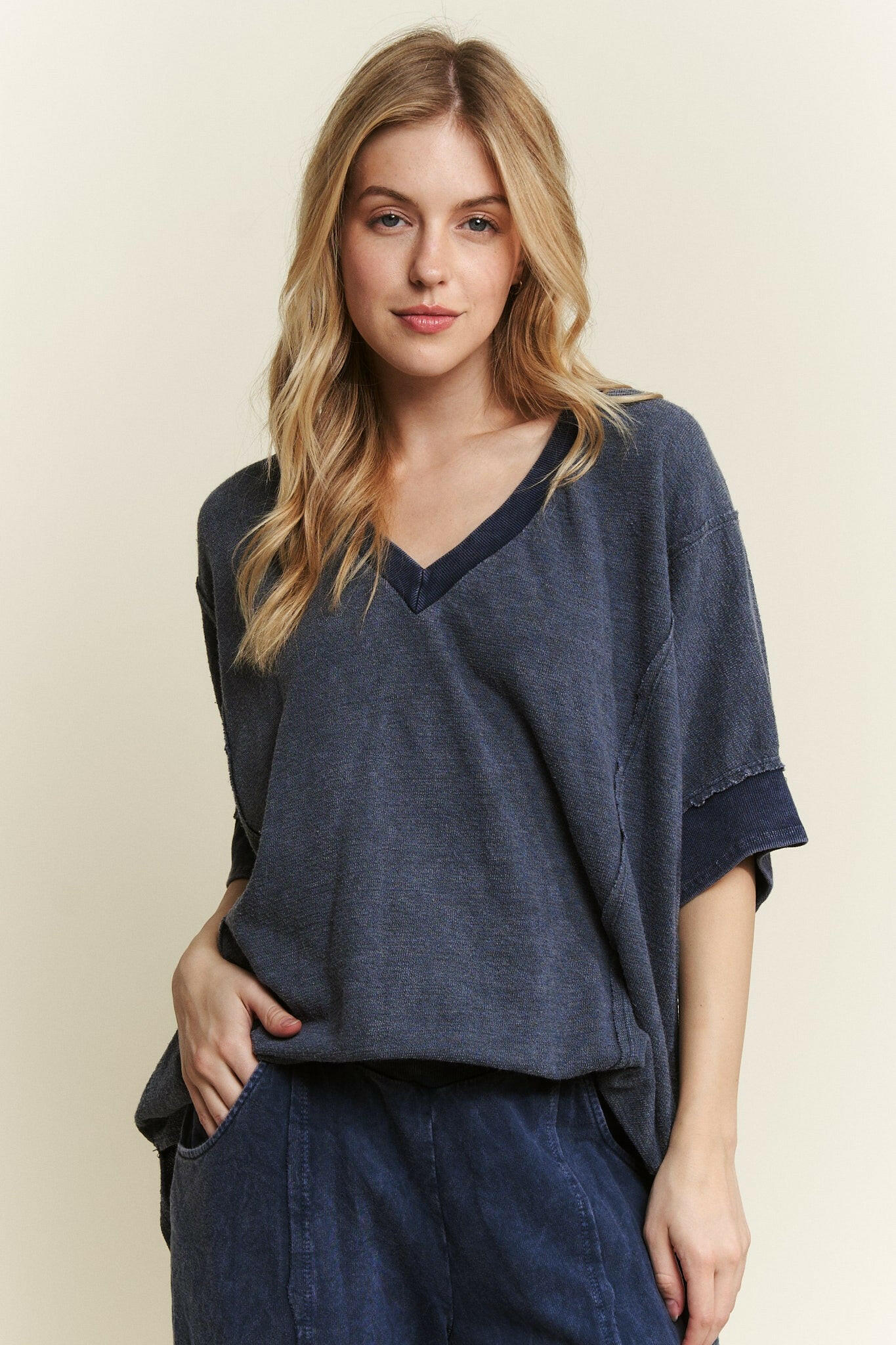 J.HER Mineral Wash V-neck Soft Terry Towel Top-Tops-Krush Kandy, Women's Online Fashion Boutique Located in Phoenix, Arizona (Scottsdale Area)