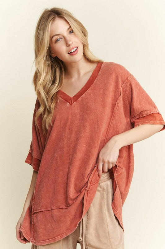 J.HER Mineral Wash V-neck Soft Terry Towel Top-Tops-Krush Kandy, Women's Online Fashion Boutique Located in Phoenix, Arizona (Scottsdale Area)