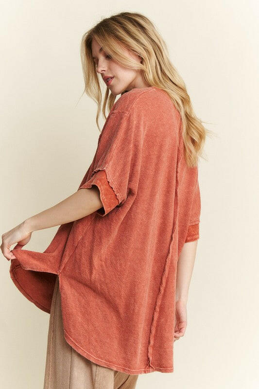 J.HER Mineral Wash V-neck Soft Terry Towel Top-Tops-Krush Kandy, Women's Online Fashion Boutique Located in Phoenix, Arizona (Scottsdale Area)