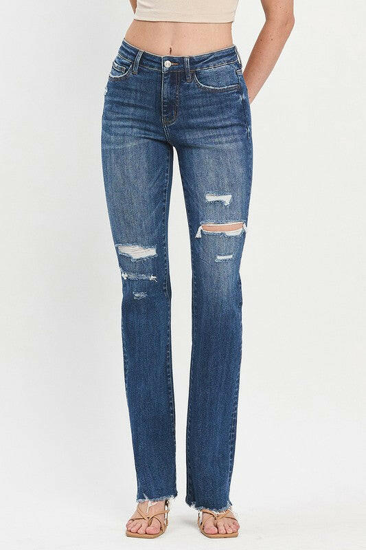 HIGH RISE RAW HEM BOOTCUT JEANS-Denim-Krush Kandy, Women's Online Fashion Boutique Located in Phoenix, Arizona (Scottsdale Area)