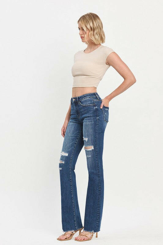 HIGH RISE RAW HEM BOOTCUT JEANS-Denim-Krush Kandy, Women's Online Fashion Boutique Located in Phoenix, Arizona (Scottsdale Area)