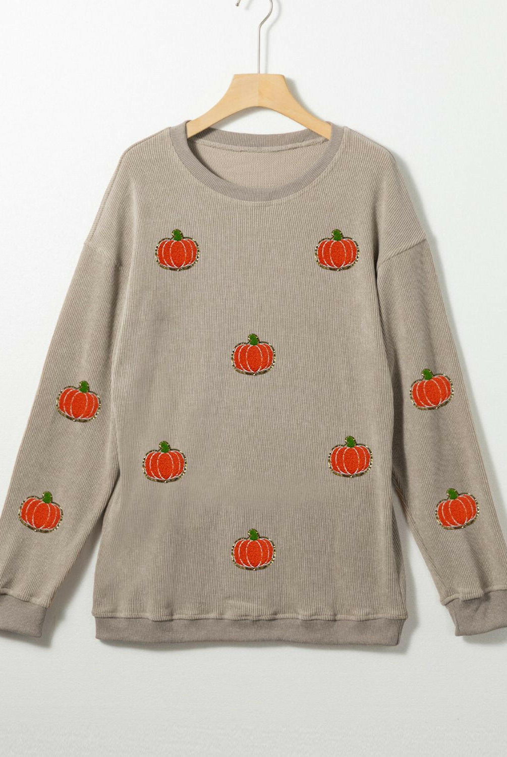 Pumpkin Round Neck Long Sleeve Sweatshirt-Krush Kandy, Women's Online Fashion Boutique Located in Phoenix, Arizona (Scottsdale Area)