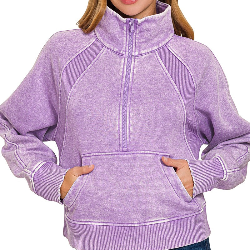 Acid Wash Half Zip Pullover-Sweatshirts-Krush Kandy, Women's Online Fashion Boutique Located in Phoenix, Arizona (Scottsdale Area)