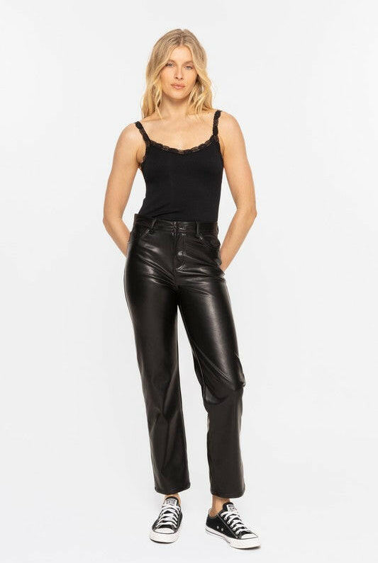 Mono B Vegan Leather Straight Leg Pants-Pants-Krush Kandy, Women's Online Fashion Boutique Located in Phoenix, Arizona (Scottsdale Area)