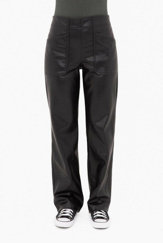 Mono B Vegan Leather Wide Leg Pants-Pants-Krush Kandy, Women's Online Fashion Boutique Located in Phoenix, Arizona (Scottsdale Area)