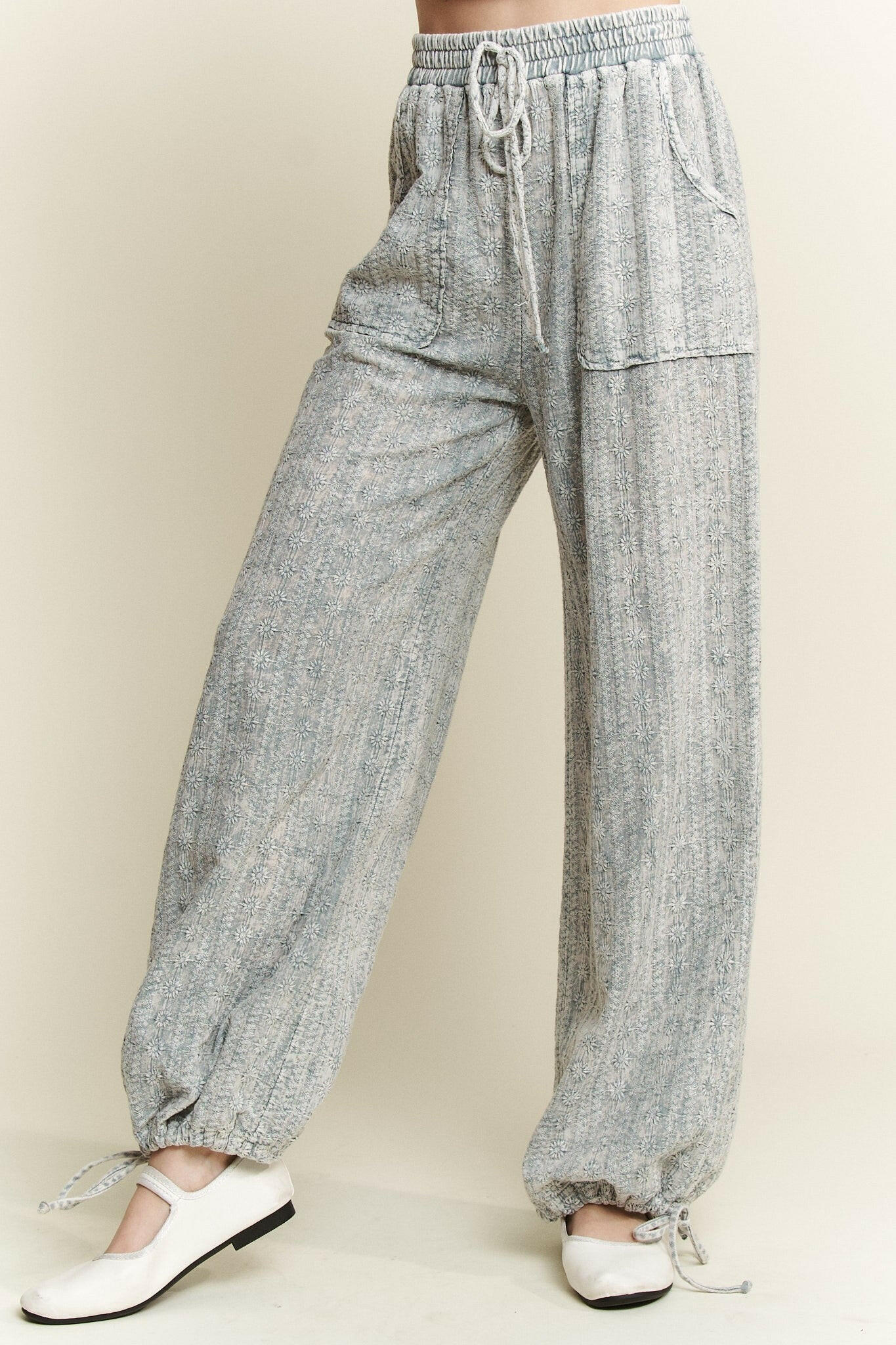 Mineral Wash Eyelet Tie Hem Joggers-Pants-Krush Kandy, Women's Online Fashion Boutique Located in Phoenix, Arizona (Scottsdale Area)
