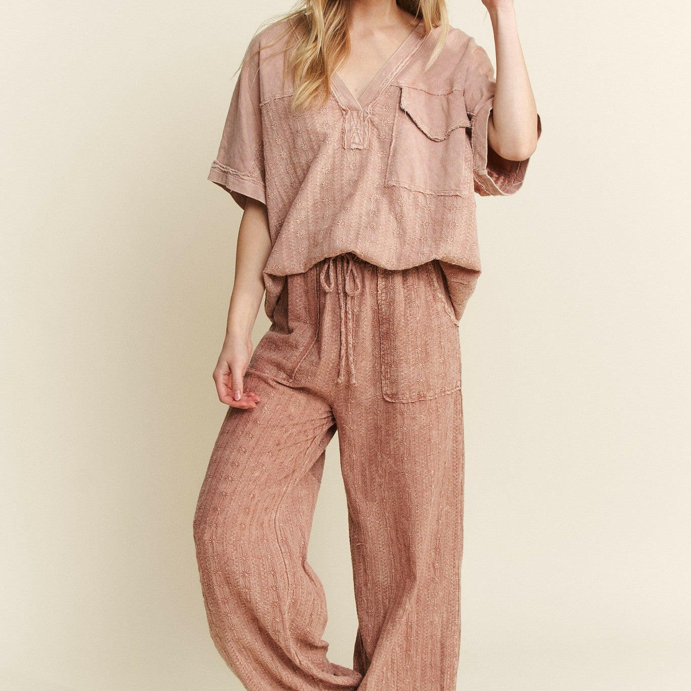 Mineral Wash Eyelet Tie Hem Joggers-Pants-Krush Kandy, Women's Online Fashion Boutique Located in Phoenix, Arizona (Scottsdale Area)