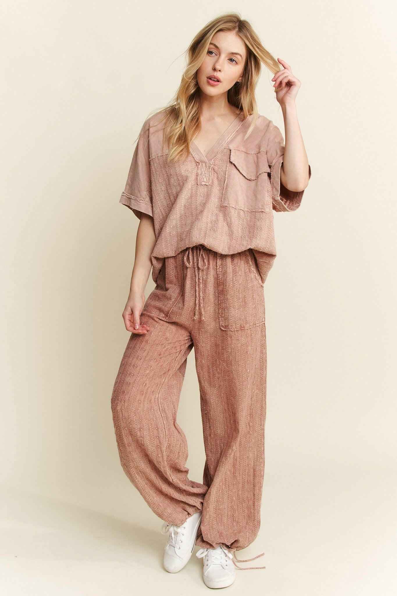 Mineral Wash Eyelet Tie Hem Joggers-Pants-Krush Kandy, Women's Online Fashion Boutique Located in Phoenix, Arizona (Scottsdale Area)