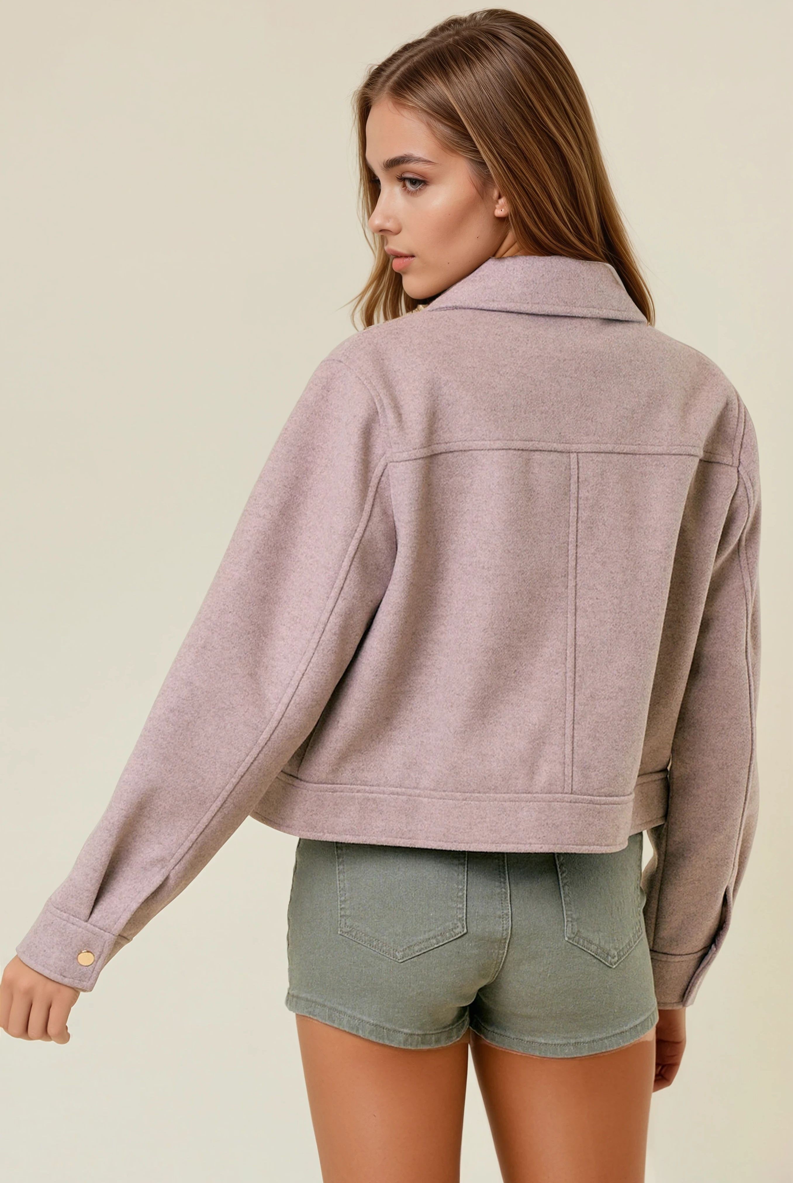Collared Neck Long Sleeve Zip Jacket with Patch Pockets-Jackets-Krush Kandy, Women's Online Fashion Boutique Located in Phoenix, Arizona (Scottsdale Area)