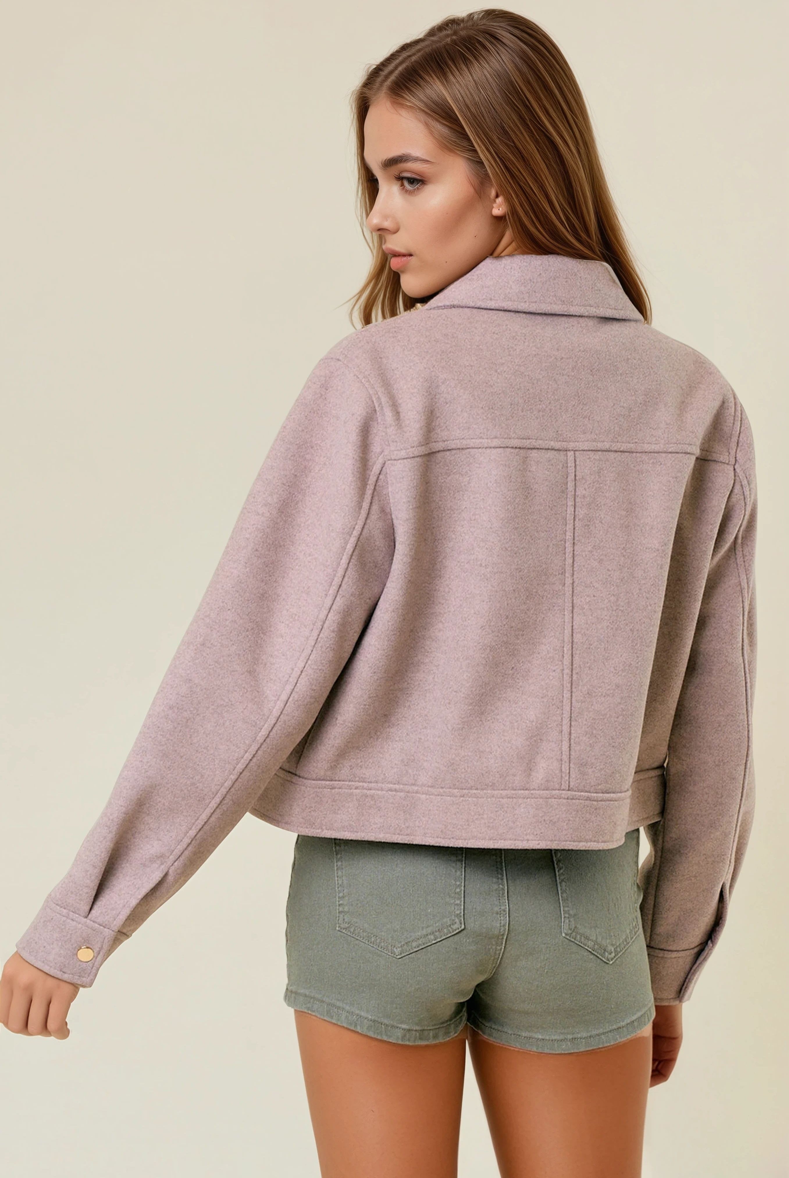 Collared Neck Long Sleeve Zip Jacket with Patch Pockets-Jackets-Krush Kandy, Women's Online Fashion Boutique Located in Phoenix, Arizona (Scottsdale Area)