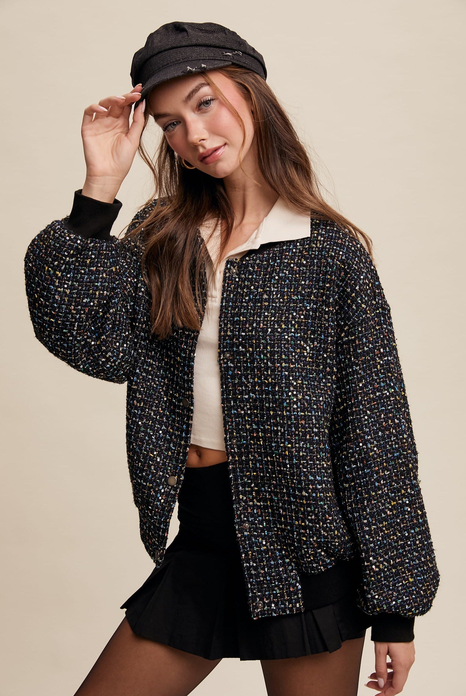 Sparkled Bomber Jacket-Jacket-Krush Kandy, Women's Online Fashion Boutique Located in Phoenix, Arizona (Scottsdale Area)