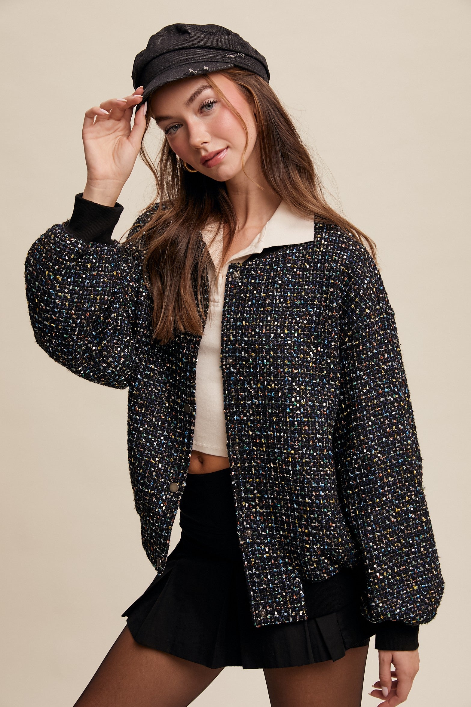 Sparkled Bomber Jacket-Jacket-Krush Kandy, Women's Online Fashion Boutique Located in Phoenix, Arizona (Scottsdale Area)