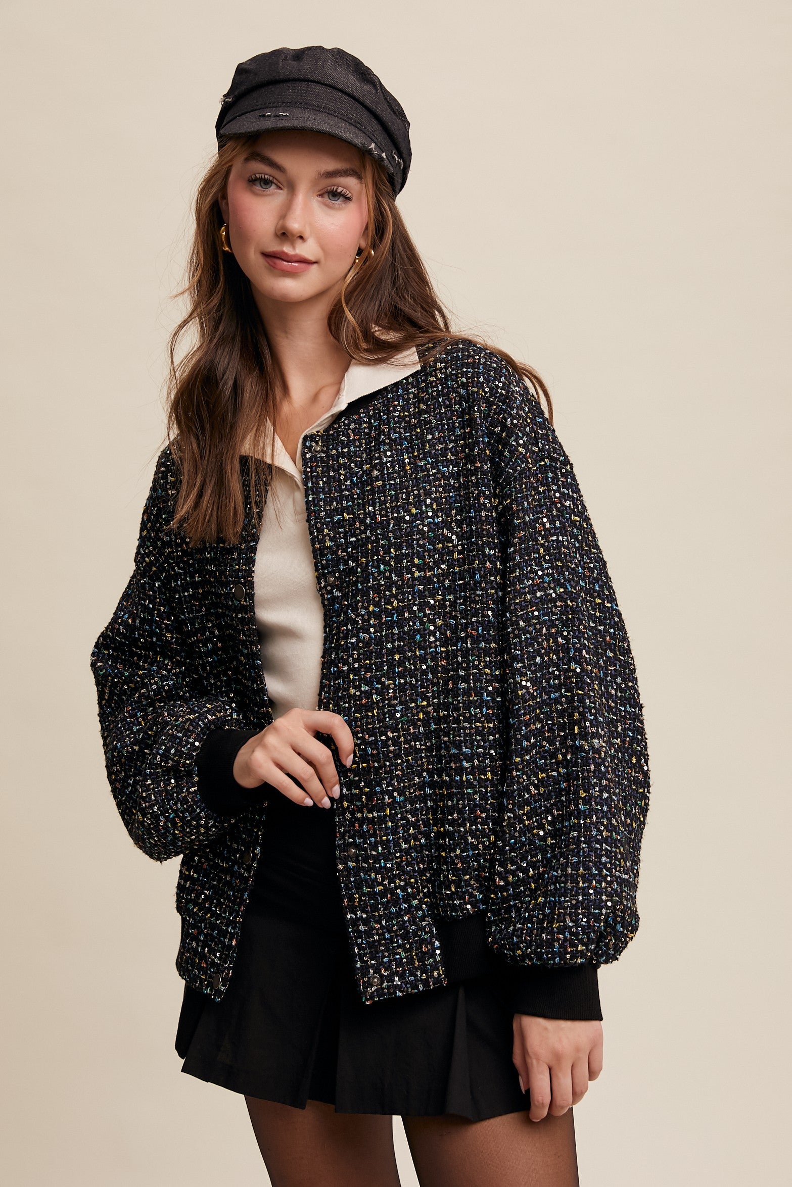 Sparkled Bomber Jacket-Jacket-Krush Kandy, Women's Online Fashion Boutique Located in Phoenix, Arizona (Scottsdale Area)