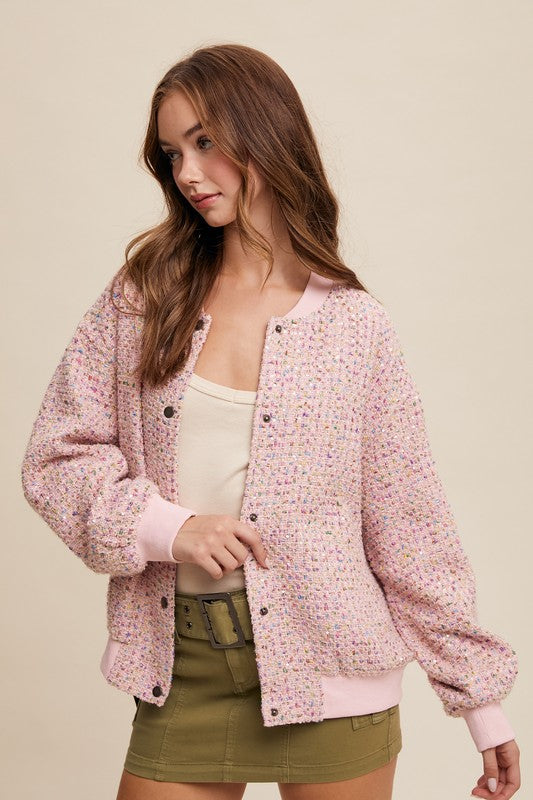 Sparkled Bomber Jacket-Jacket-Krush Kandy, Women's Online Fashion Boutique Located in Phoenix, Arizona (Scottsdale Area)