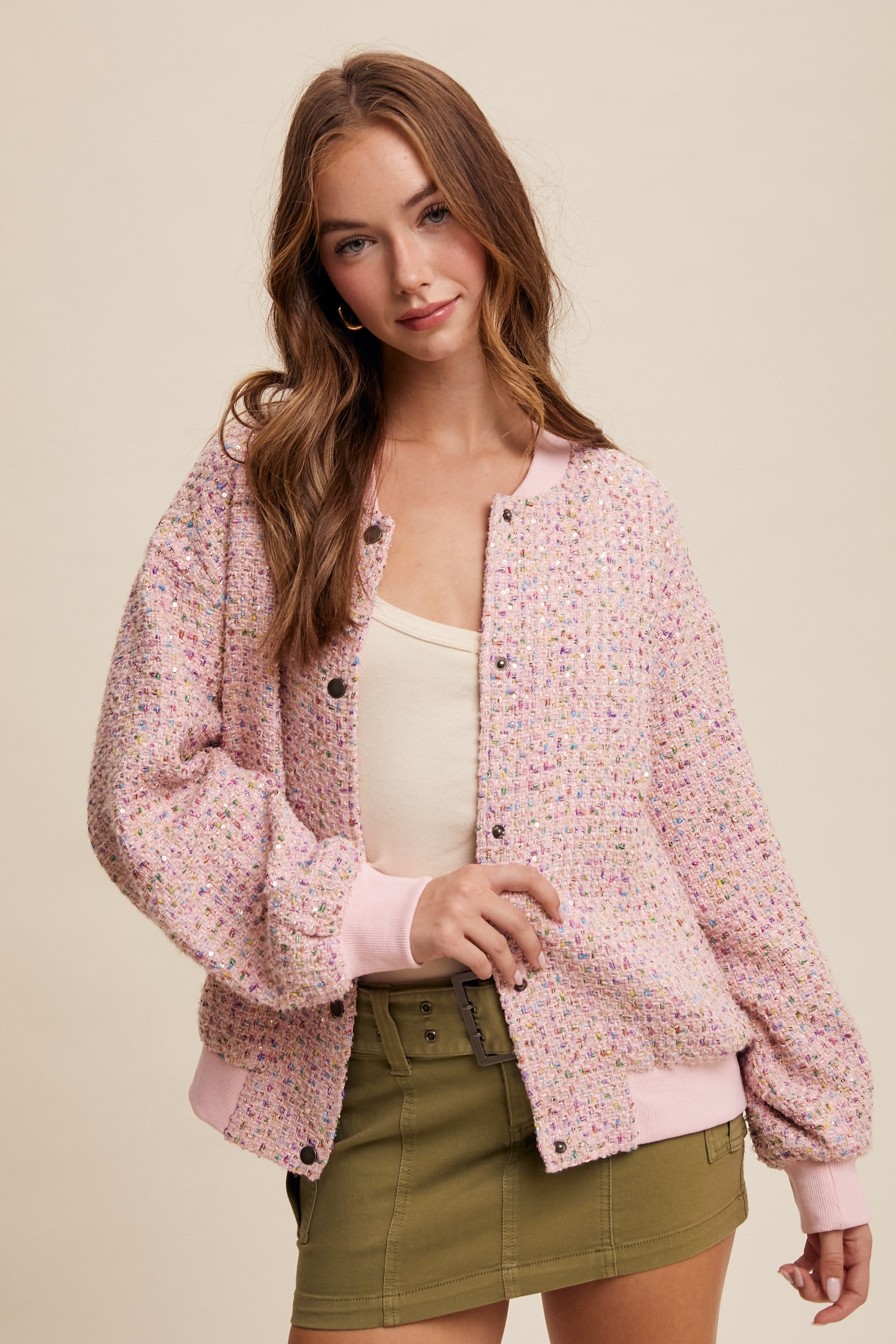 Sparkled Bomber Jacket-Jacket-Krush Kandy, Women's Online Fashion Boutique Located in Phoenix, Arizona (Scottsdale Area)