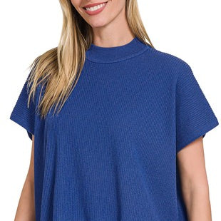 Viscose Mock Neck Short Sleeve Boxy Sweater
