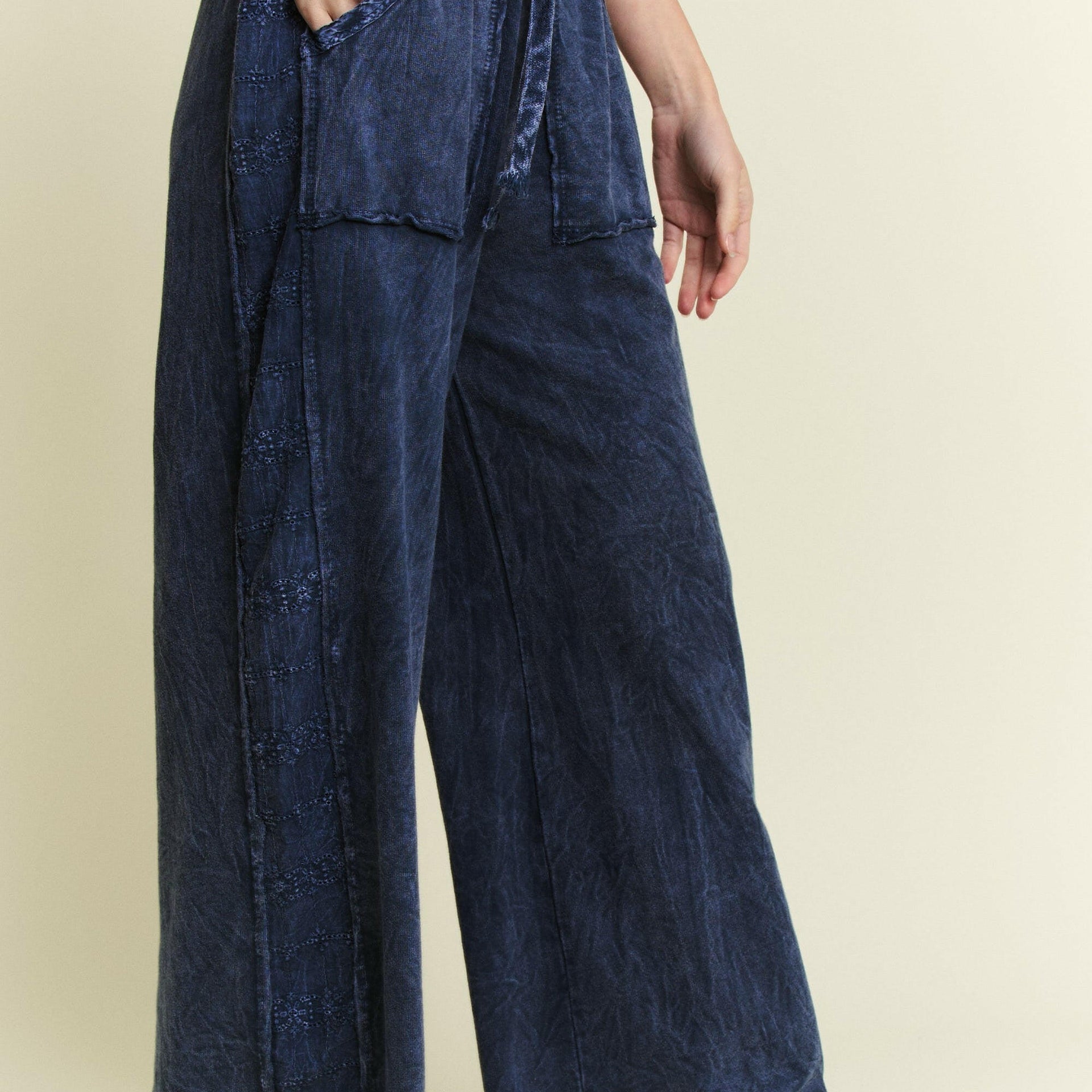 J.HER Mineral Wash Eyelet Detailed Side Wide Leg Pants-Pants-Krush Kandy, Women's Online Fashion Boutique Located in Phoenix, Arizona (Scottsdale Area)