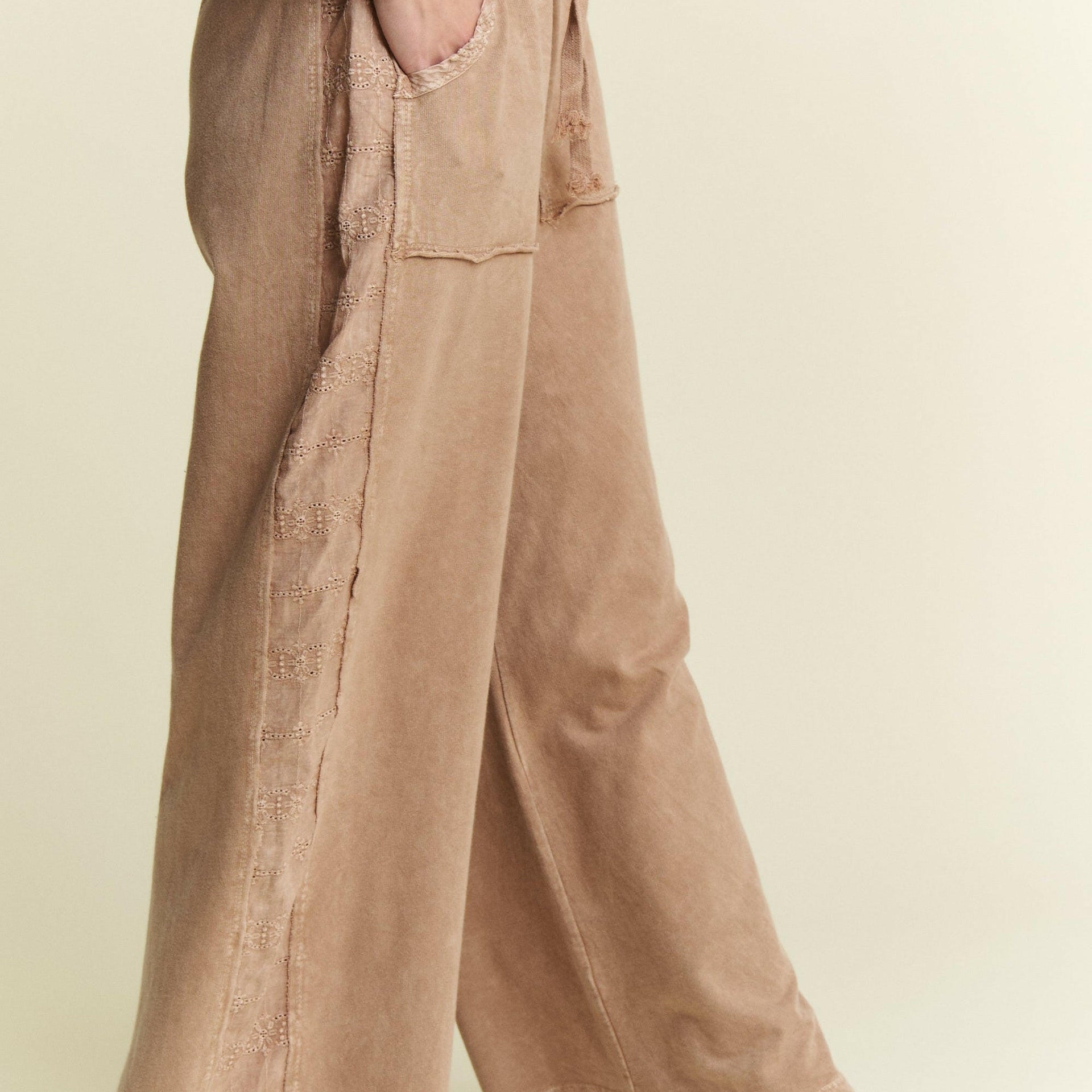 J.HER Mineral Wash Eyelet Detailed Side Wide Leg Pants-Pants-Krush Kandy, Women's Online Fashion Boutique Located in Phoenix, Arizona (Scottsdale Area)