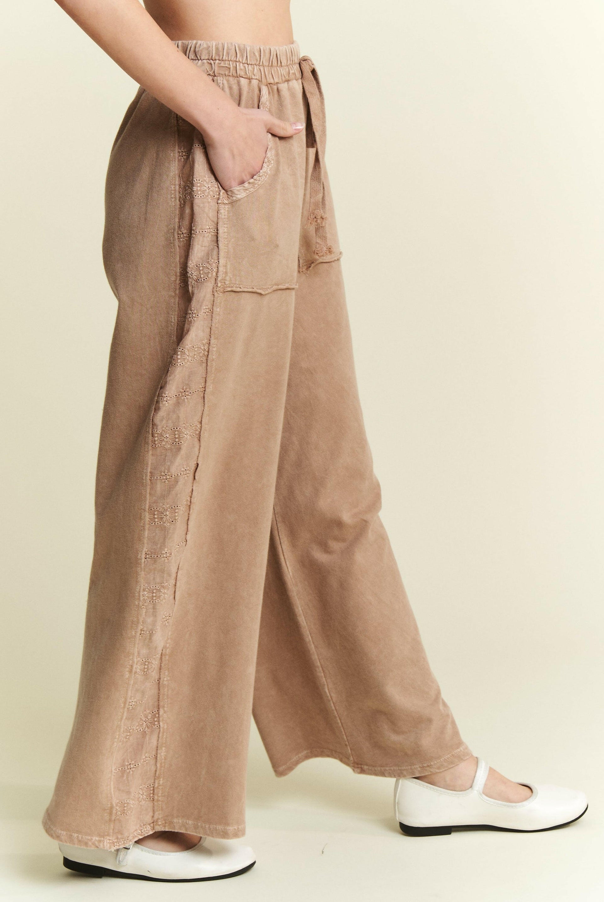 J.HER Mineral Wash Eyelet Detailed Side Wide Leg Pants-Pants-Krush Kandy, Women's Online Fashion Boutique Located in Phoenix, Arizona (Scottsdale Area)