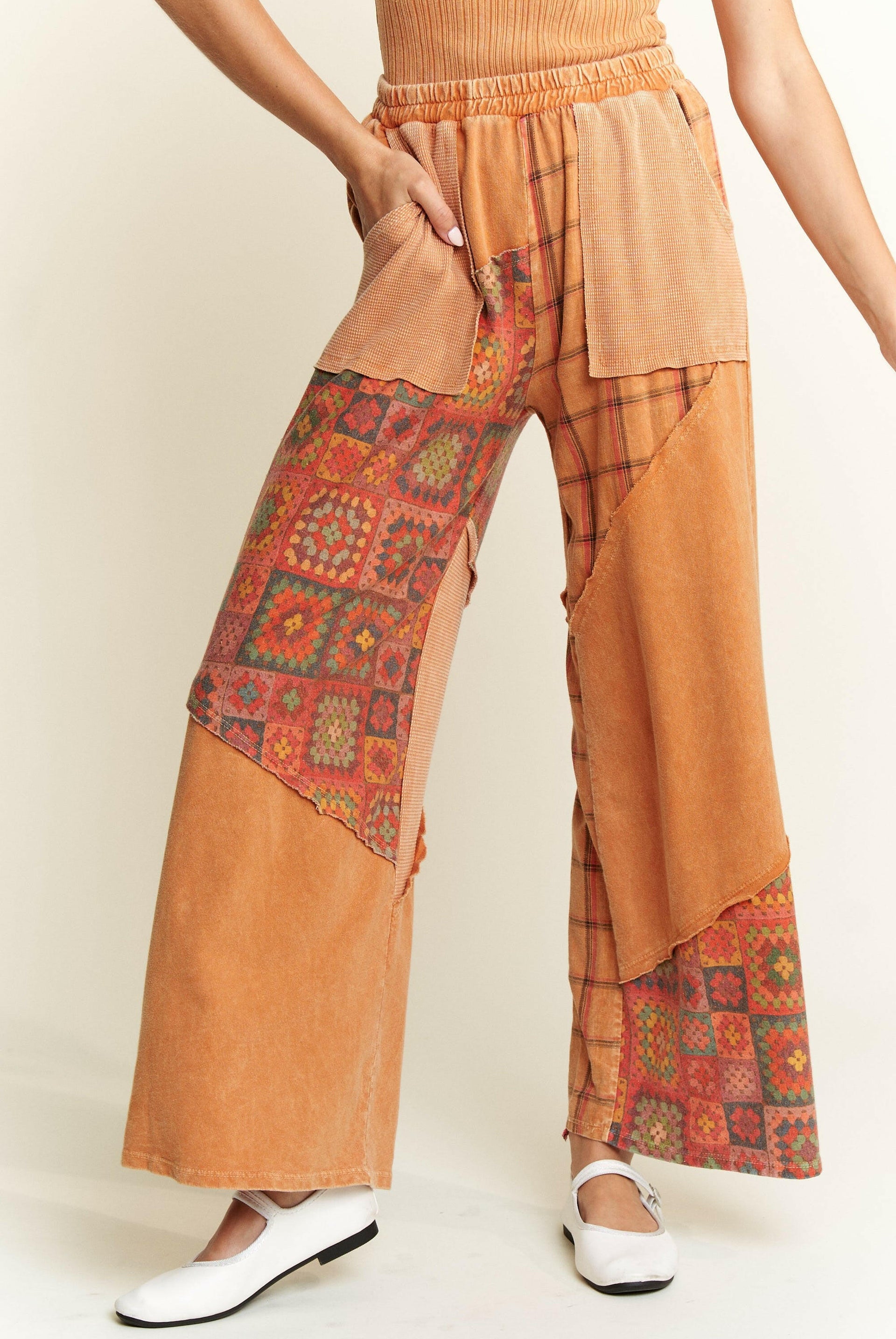 Harvest Haze Patchwork Pants-Pants-Krush Kandy, Women's Online Fashion Boutique Located in Phoenix, Arizona (Scottsdale Area)