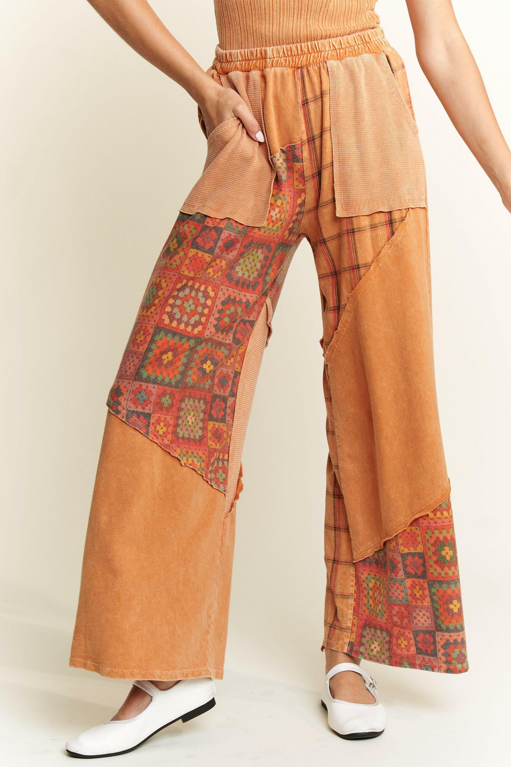 Harvest Haze Patchwork Pants-Pants-Krush Kandy, Women's Online Fashion Boutique Located in Phoenix, Arizona (Scottsdale Area)