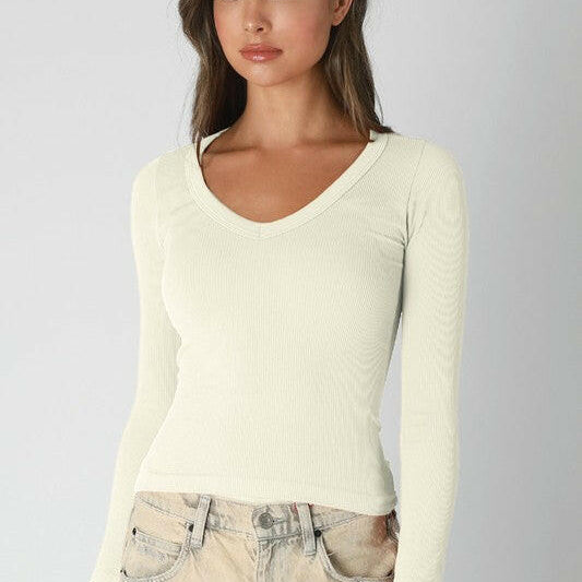Dreamfit Deep V-Neck Long Sleeve - PREORDER-Long Sleeve Tops-Krush Kandy, Women's Online Fashion Boutique Located in Phoenix, Arizona (Scottsdale Area)