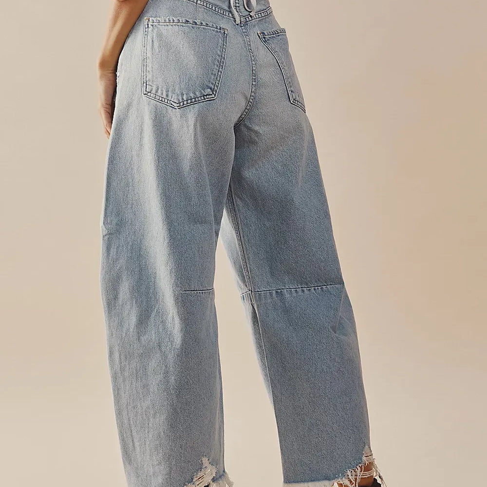 Raw Hem Wide Leg Jeans with Pockets-Jeans-Krush Kandy, Women's Online Fashion Boutique Located in Phoenix, Arizona (Scottsdale Area)