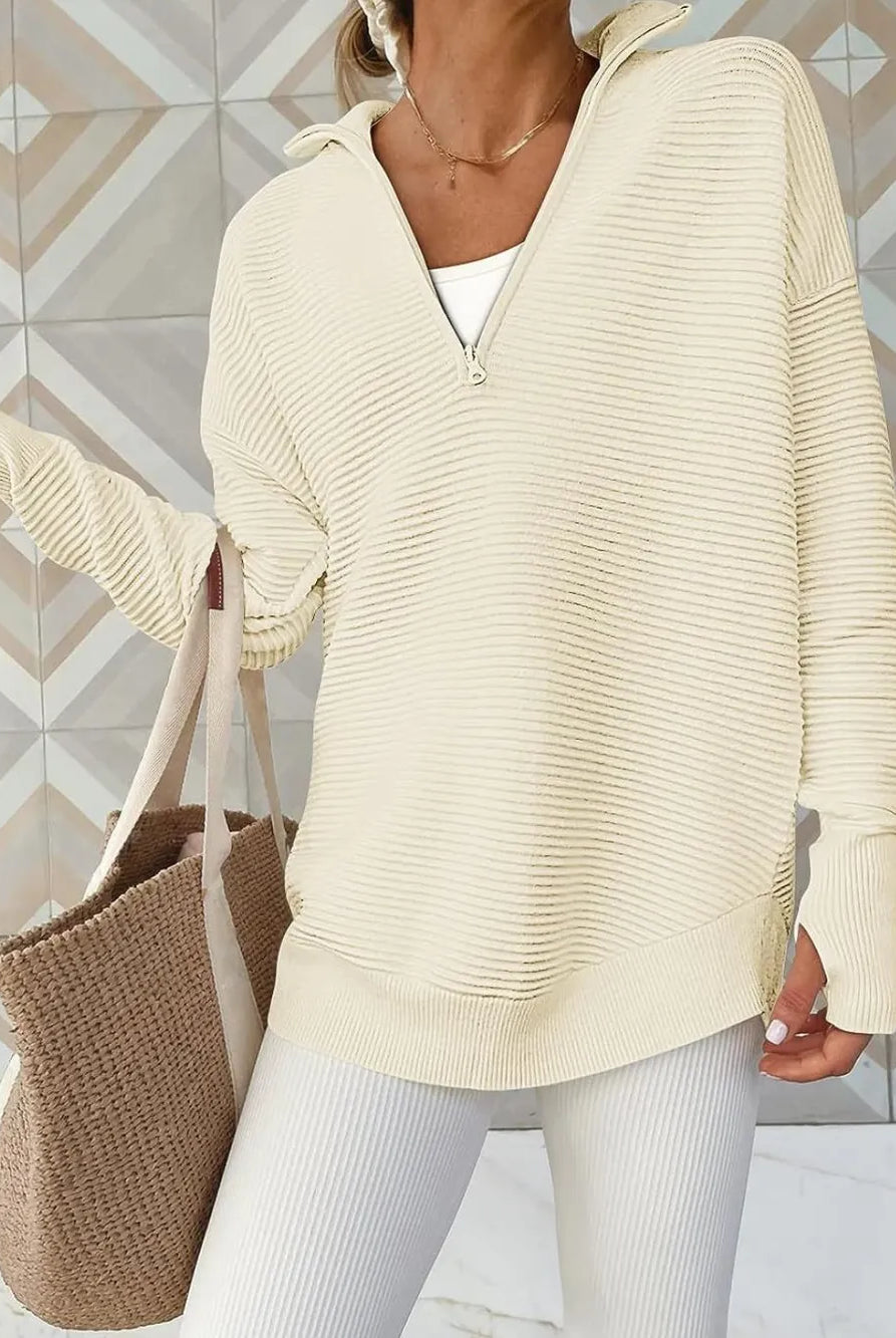 Half Zip Long Sleeve Knit Top-Sweaters-Krush Kandy, Women's Online Fashion Boutique Located in Phoenix, Arizona (Scottsdale Area)