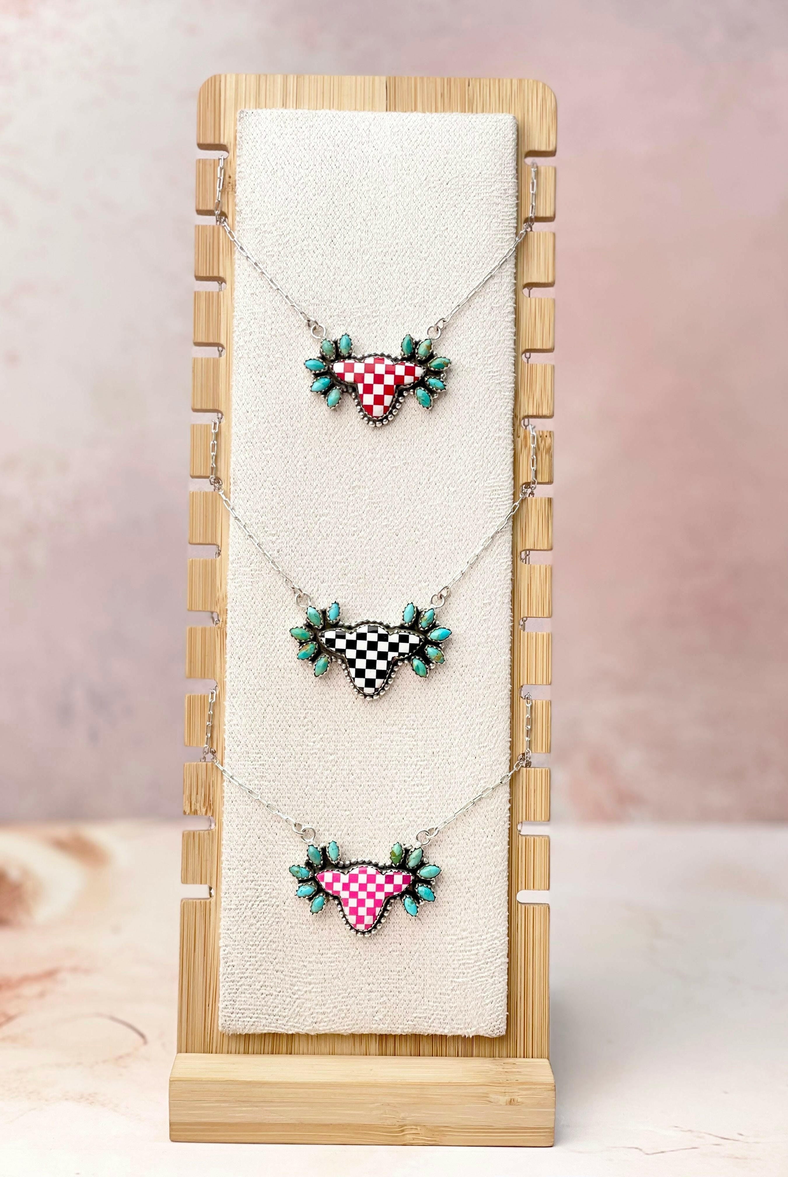 Belle's Bliss Checkered Cluster Necklaces-Necklaces-Krush Kandy, Women's Online Fashion Boutique Located in Phoenix, Arizona (Scottsdale Area)
