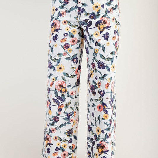 WASHED FLORAL PRINT DENIM TWILL PANTS-Krush Kandy, Women's Online Fashion Boutique Located in Phoenix, Arizona (Scottsdale Area)