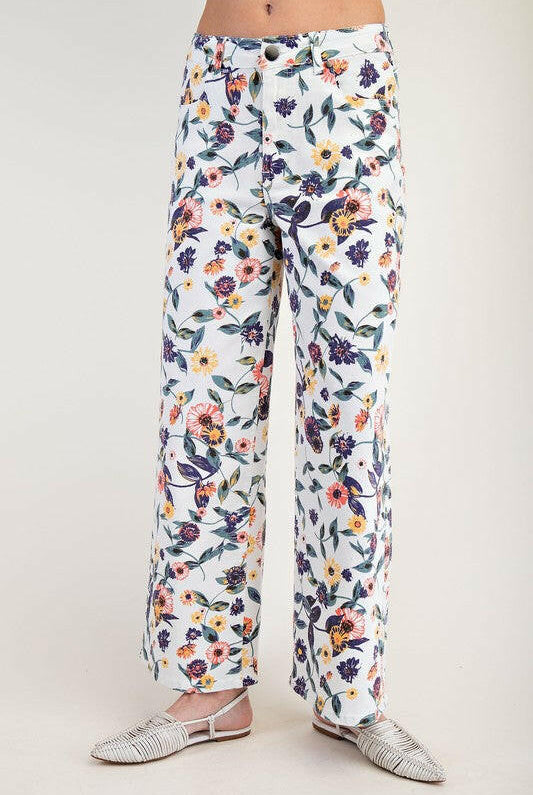 WASHED FLORAL PRINT DENIM TWILL PANTS-Krush Kandy, Women's Online Fashion Boutique Located in Phoenix, Arizona (Scottsdale Area)