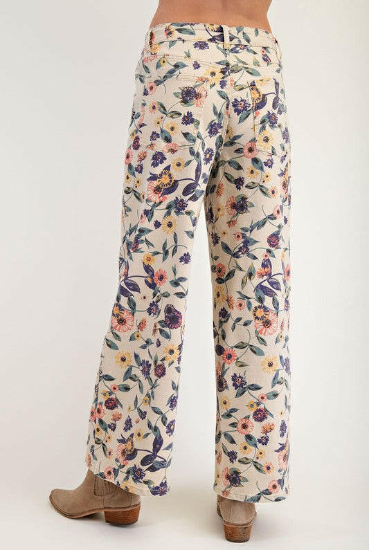 WASHED FLORAL PRINT DENIM TWILL PANTS-Krush Kandy, Women's Online Fashion Boutique Located in Phoenix, Arizona (Scottsdale Area)