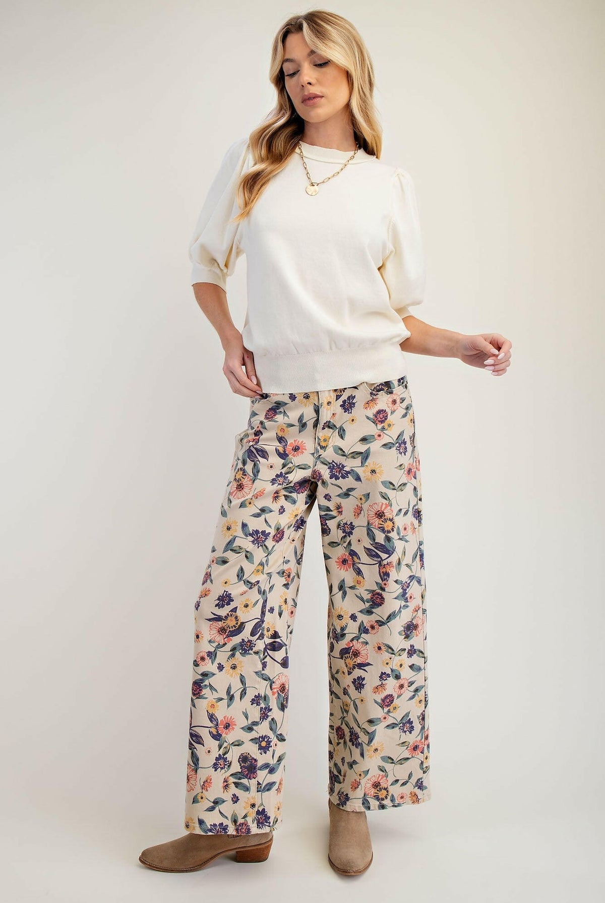 WASHED FLORAL PRINT DENIM TWILL PANTS-Krush Kandy, Women's Online Fashion Boutique Located in Phoenix, Arizona (Scottsdale Area)