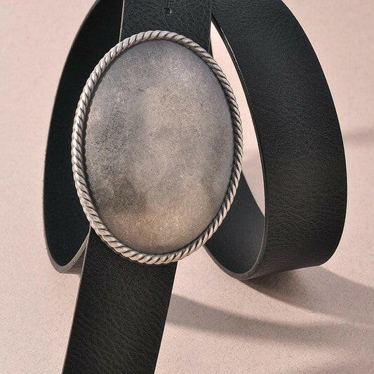 Western Oval Buckle Leather Belt-Belts-Krush Kandy, Women's Online Fashion Boutique Located in Phoenix, Arizona (Scottsdale Area)