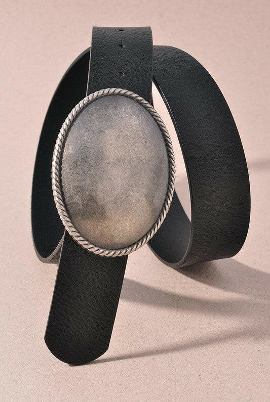 Western Oval Buckle Leather Belt-Belts-Krush Kandy, Women's Online Fashion Boutique Located in Phoenix, Arizona (Scottsdale Area)
