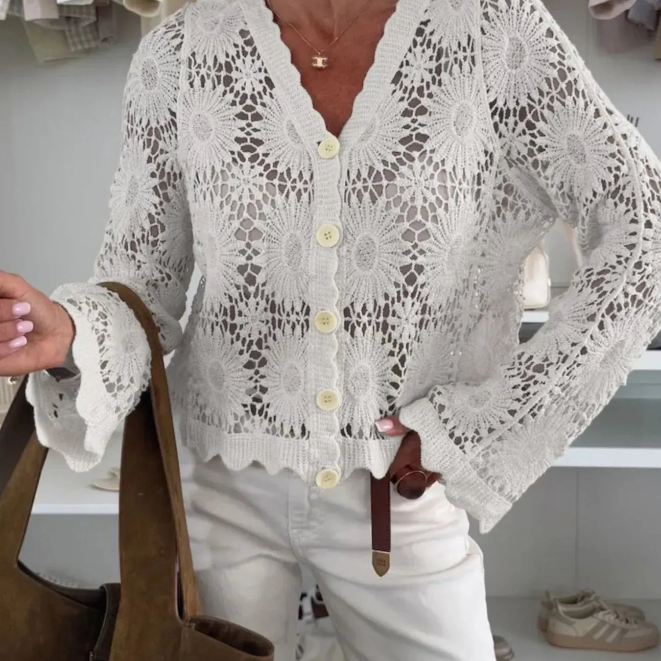 Lace V-Neck Button-Up Cardigan-Tops-Krush Kandy, Women's Online Fashion Boutique Located in Phoenix, Arizona (Scottsdale Area)