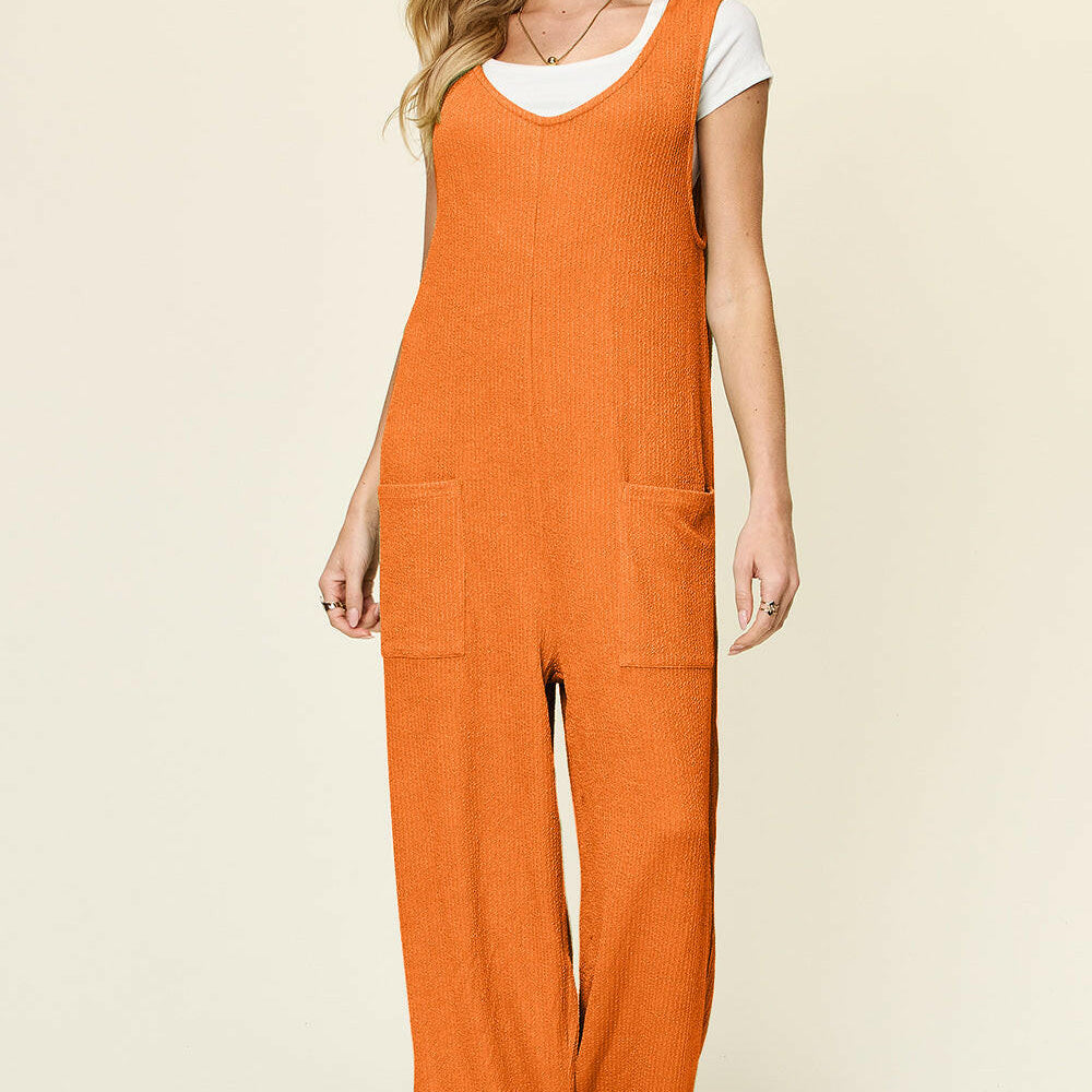 Double Take Full Size Texture Sleeveless Wide Leg Jumpsuit-Krush Kandy, Women's Online Fashion Boutique Located in Phoenix, Arizona (Scottsdale Area)
