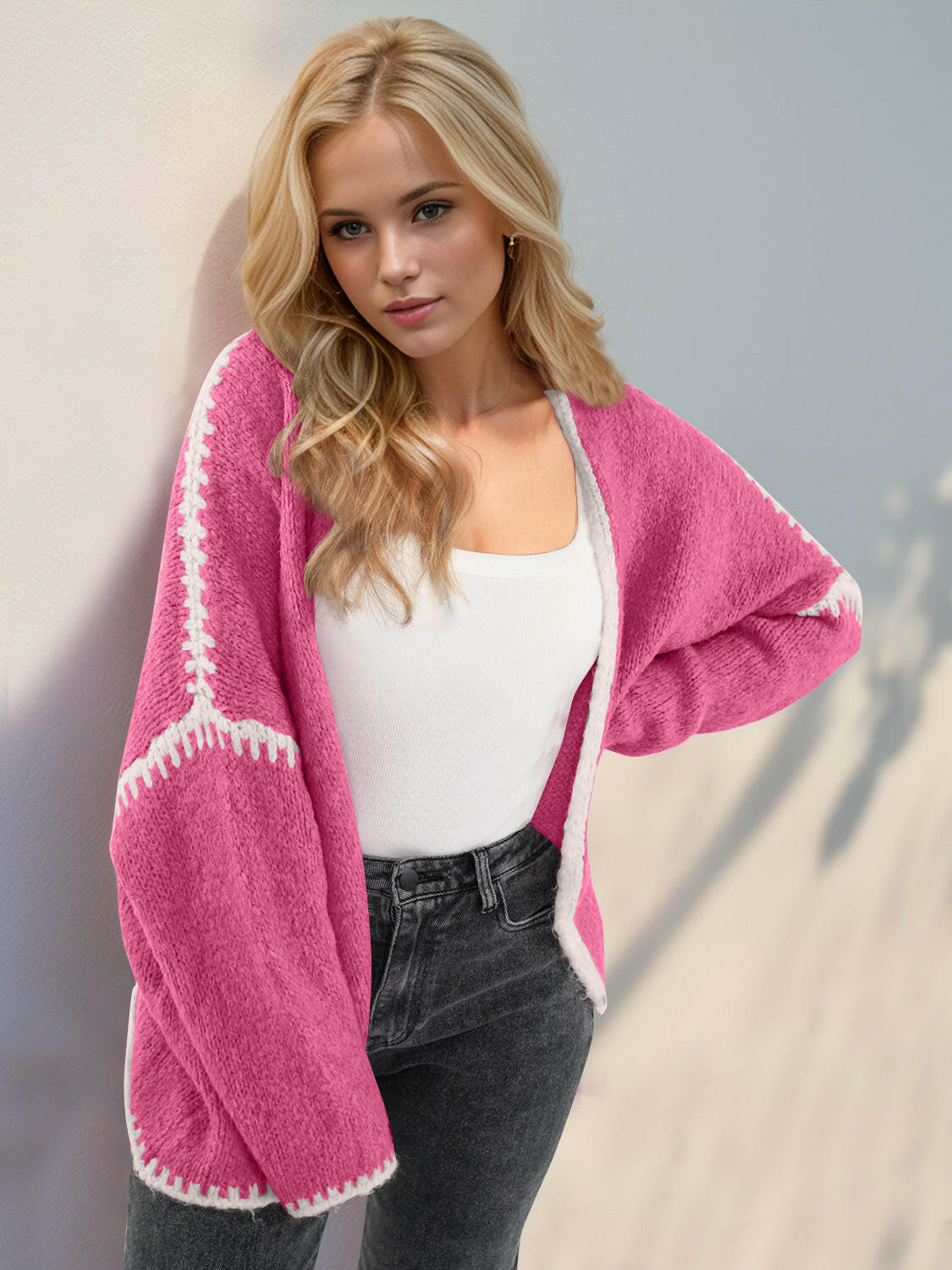 Contrast Open Front Dropped Shoulder Cardigan-Cardigan-Krush Kandy, Women's Online Fashion Boutique Located in Phoenix, Arizona (Scottsdale Area)