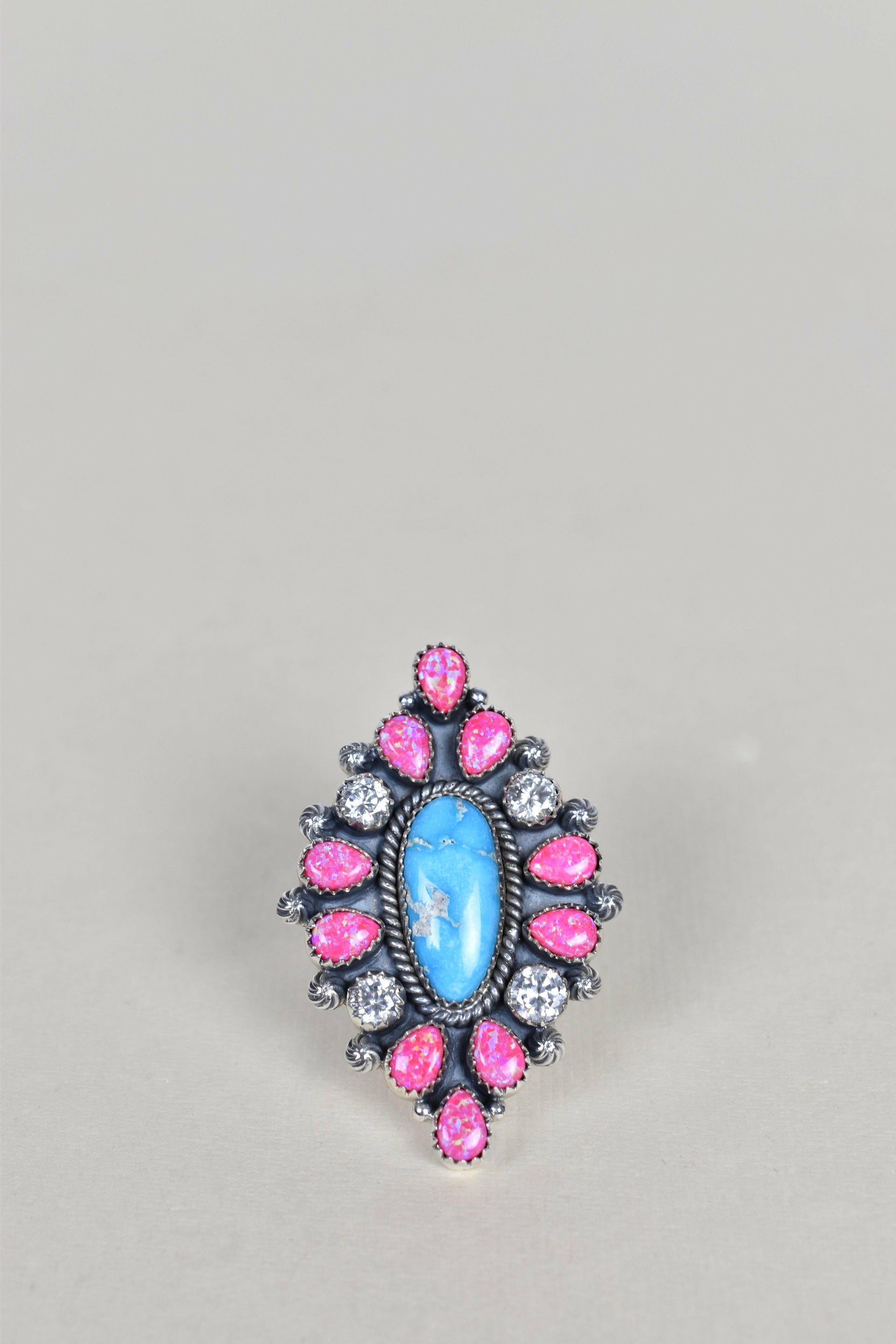 Blue Ridge Turquoise, Neon Pink Opal & Crystal One of A Kind Ring-Cluster Rings-Krush Kandy, Women's Online Fashion Boutique Located in Phoenix, Arizona (Scottsdale Area)