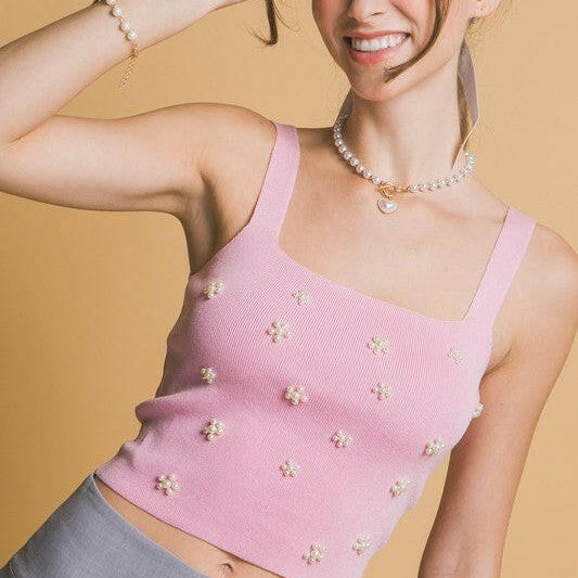 Flower Embellished Knit Tank Top-Tanks-Krush Kandy, Women's Online Fashion Boutique Located in Phoenix, Arizona (Scottsdale Area)