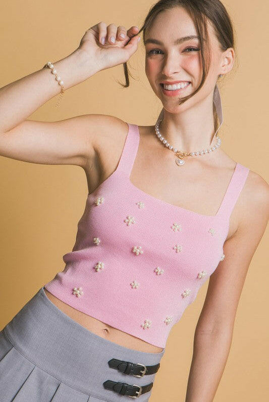 Flower Embellished Knit Tank Top-Tanks-Krush Kandy, Women's Online Fashion Boutique Located in Phoenix, Arizona (Scottsdale Area)