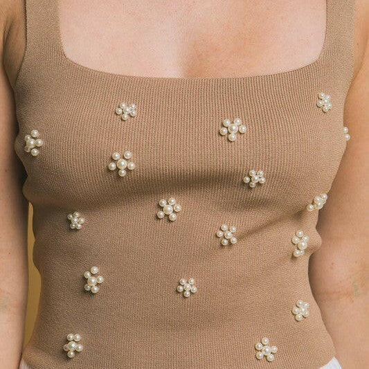 Flower Embellished Knit Tank Top-Tanks-Krush Kandy, Women's Online Fashion Boutique Located in Phoenix, Arizona (Scottsdale Area)