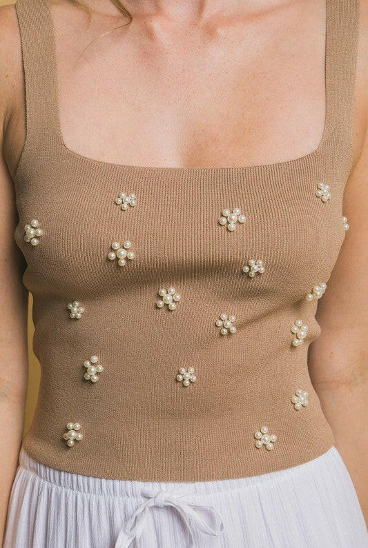 Flower Embellished Knit Tank Top-Tanks-Krush Kandy, Women's Online Fashion Boutique Located in Phoenix, Arizona (Scottsdale Area)