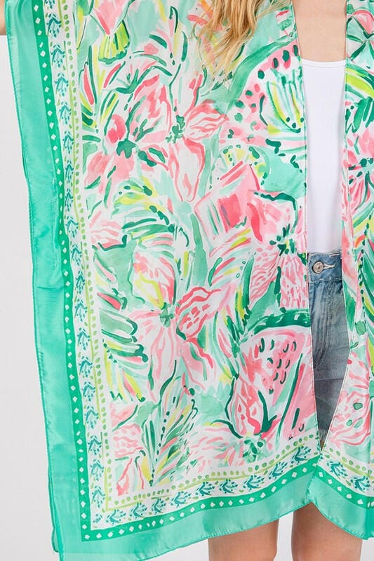 Flower Pattern Silky Feel Summer Kimono-Kimono-Krush Kandy, Women's Online Fashion Boutique Located in Phoenix, Arizona (Scottsdale Area)