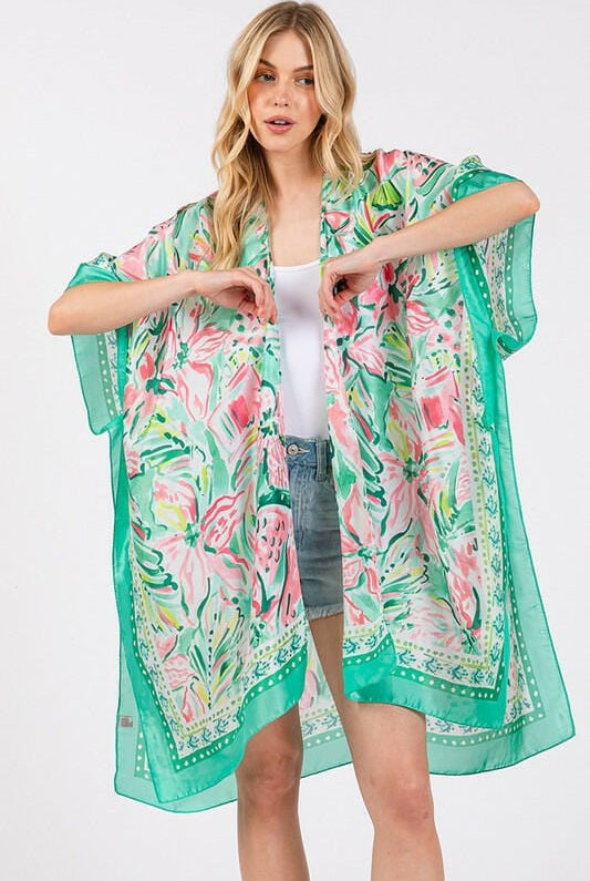 Flower Pattern Silky Feel Summer Kimono-Kimono-Krush Kandy, Women's Online Fashion Boutique Located in Phoenix, Arizona (Scottsdale Area)