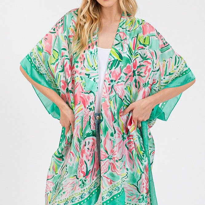 Flower Pattern Silky Feel Summer Kimono-Kimono-Krush Kandy, Women's Online Fashion Boutique Located in Phoenix, Arizona (Scottsdale Area)