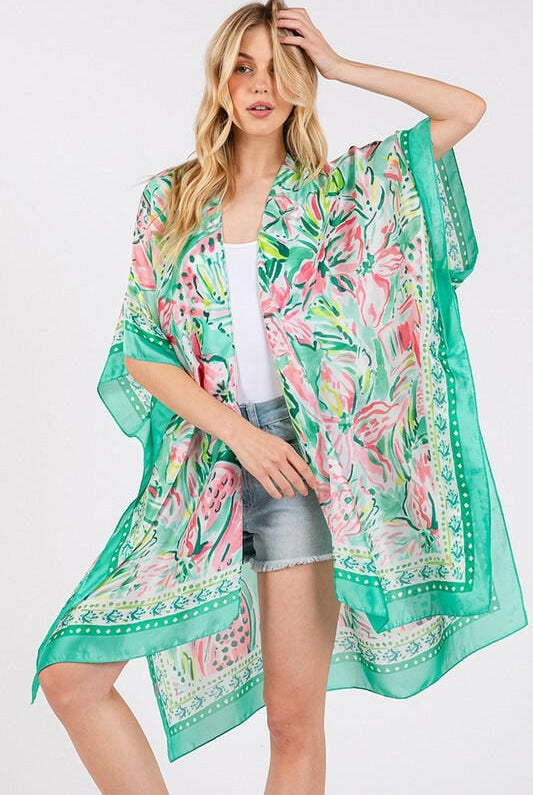 Flower Pattern Silky Feel Summer Kimono-Kimono-Krush Kandy, Women's Online Fashion Boutique Located in Phoenix, Arizona (Scottsdale Area)