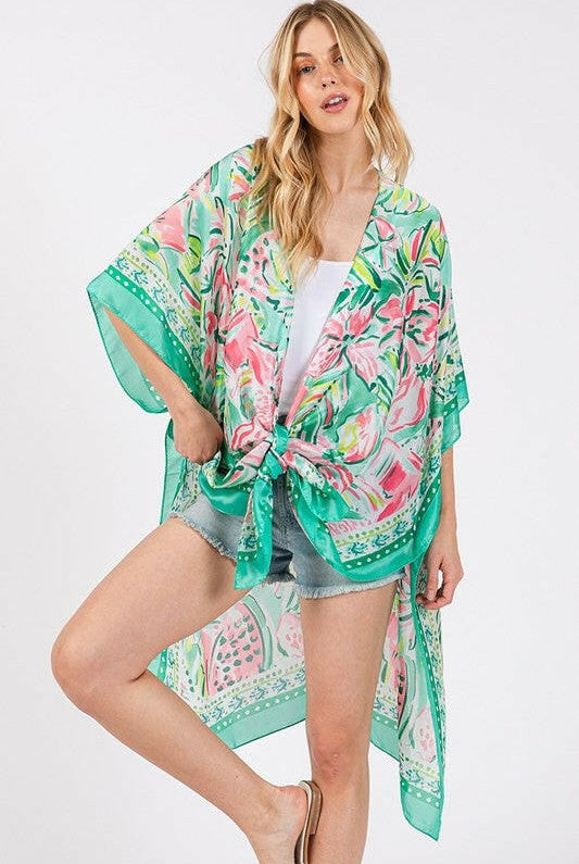 Flower Pattern Silky Feel Summer Kimono-Kimono-Krush Kandy, Women's Online Fashion Boutique Located in Phoenix, Arizona (Scottsdale Area)